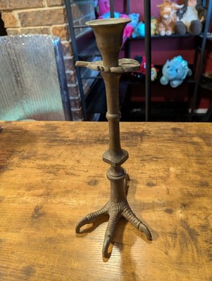 Metal Candlestick Holder Bird Talon Base Unique Witchy Goth Decor 11''