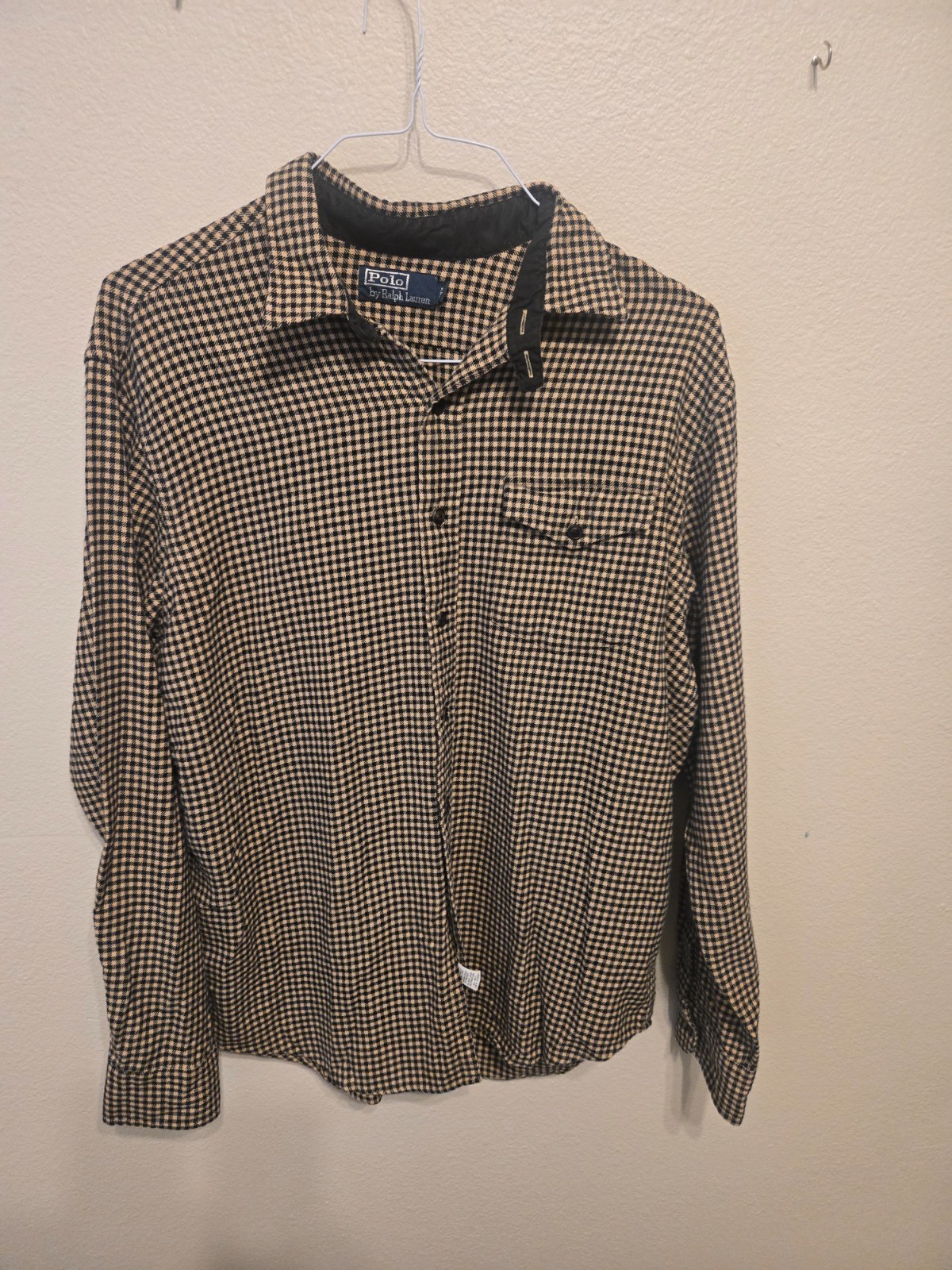 Vintage Polo Ralph Lauren Mens Flannel Shirt Micro Houndstooth Elbow Patch XL