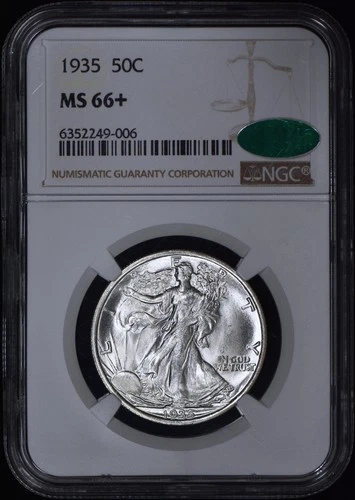 1935 Walking Liberty Half Dollar 50c NGC MS66+ CAC - 100% White/Spotless!