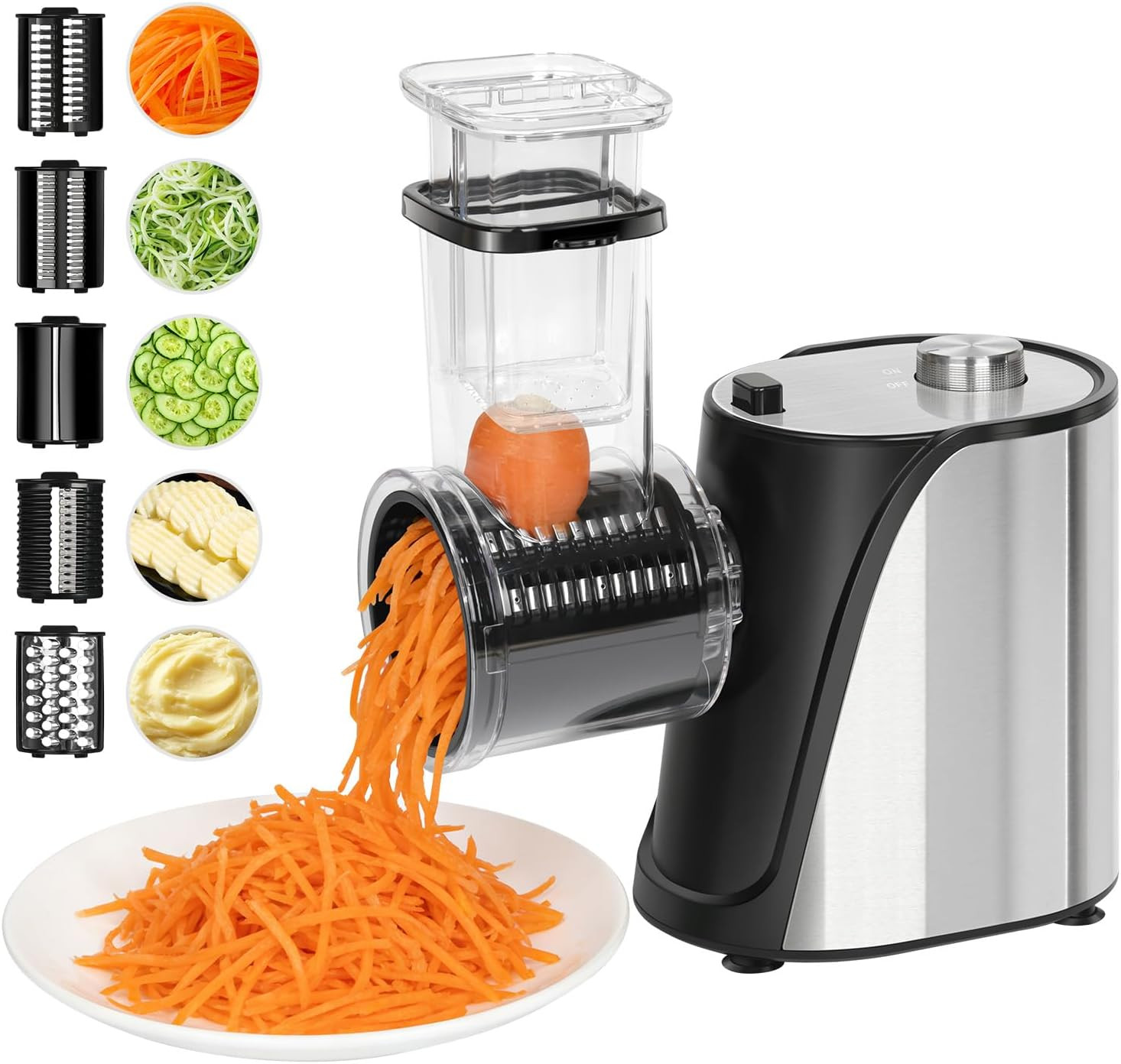 Electric Vegetables Slicer Cheese Shredder, 5-In-1 250W Professional Automatic S
