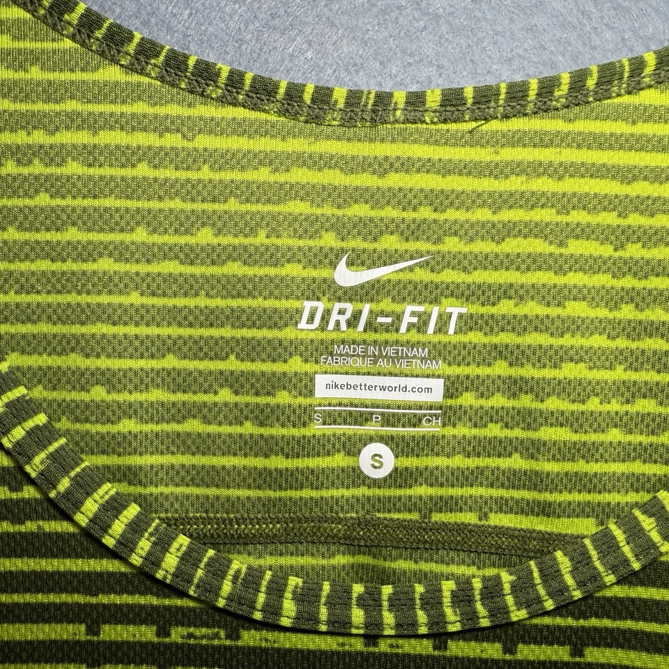 Camiseta sin mangas Nike para hombre S Miler verde gráfico a rayas Dri-Fit para correr Foto 4 de 4