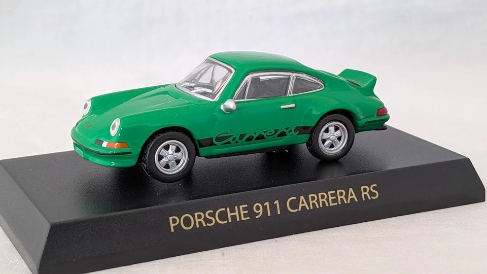 Coche modelo fundido a presión verde Kyosho 1/64 Porsche 911 CARRERA RS abierto para fotos Foto 3 de 4