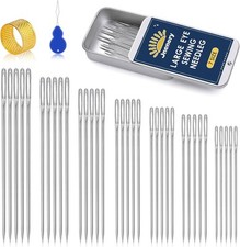 35 PCS Large Eye Sewing Needles   7 Sizes with Threader  Thimble for Craft