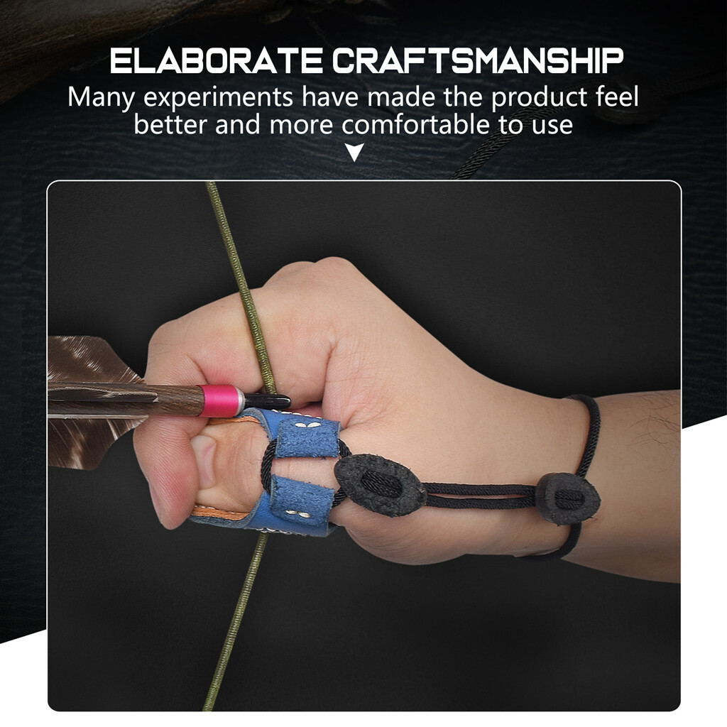 Archery Thumb Ring Soft Leather Finger Guard Protector for Recurve Bow Blue