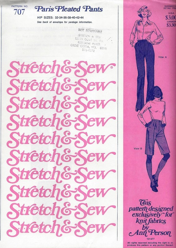 Vintage Stretch & Sew 707 Paris Pleated Pants Master Pattern. Sz 32-44