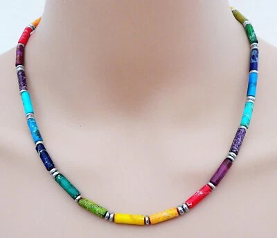 Halskette Schmuck,- Edelstein Impression Jaspis mehrfarbig bunt  multicolor 219d - Bild 1 von 4