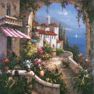 Mediterranean Arches I Gabriela Balcony Seascape Seascape Art Print 30x30  