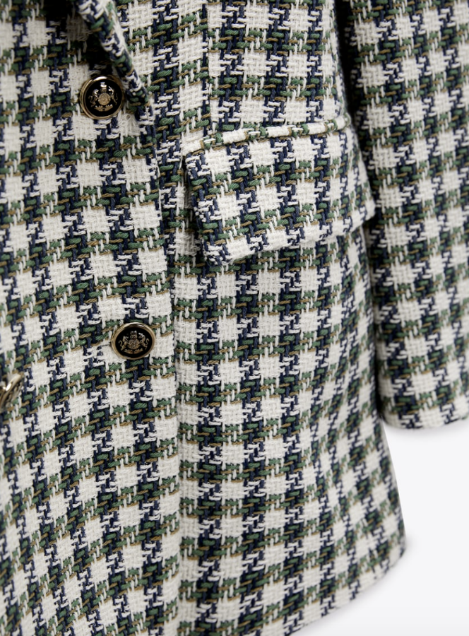 ZARA WOMEN NEW DOUBLE BREASTED TEXTURED HOUNDSTOOTH BLAZER