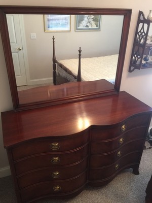 Drexel Travis Court 1950s Antique Serpentine Mahogany Dresser