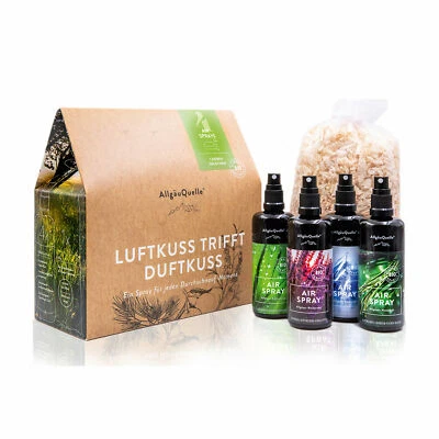 ALLGÄUQUELLE Bio Airspray-Set mit 100% Bio-Duftöle 4x100ml - Bio Raumduft Geschenkset