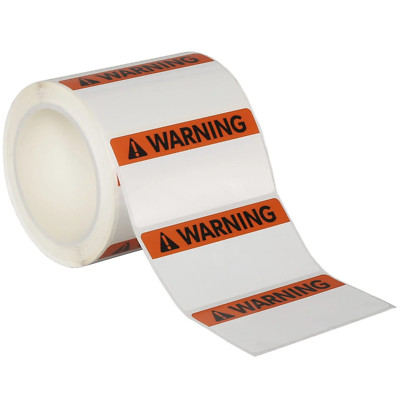 Avery Film ''Warning'' Label Roll, 350 Labels For Thermal Transfer Printer 61215