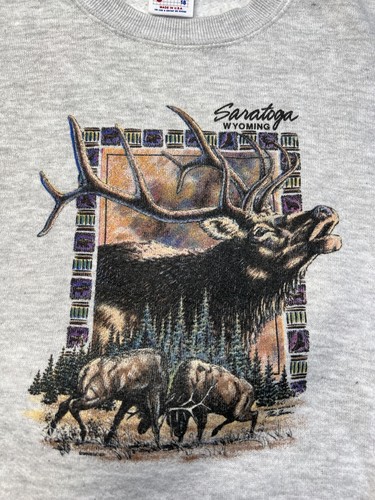 Jerzees Saratoga Wyoming Elk Graphic Sweatshirt Pullover Youth XL USA Vintage - Picture 2 of 4