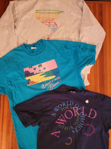 x3 VINTAGE APPLE MAC COMPUTER T SHIRT LOT 90s RECOGNIZE SPEECH WORLD CHOICE XL - Picture 1 of 24