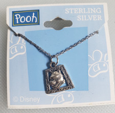 Vintage Disney Winnie The Pooh Sterling Head Pendant on Chain Necklace 17"