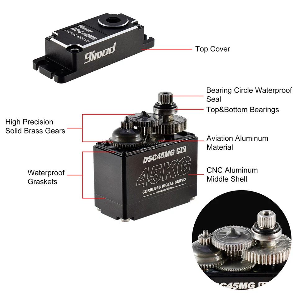 45KG 35KG 25KG Brushless Metal Gear High Torque Digital Servo für 1/8 RC Auto - Bild 3 von 4