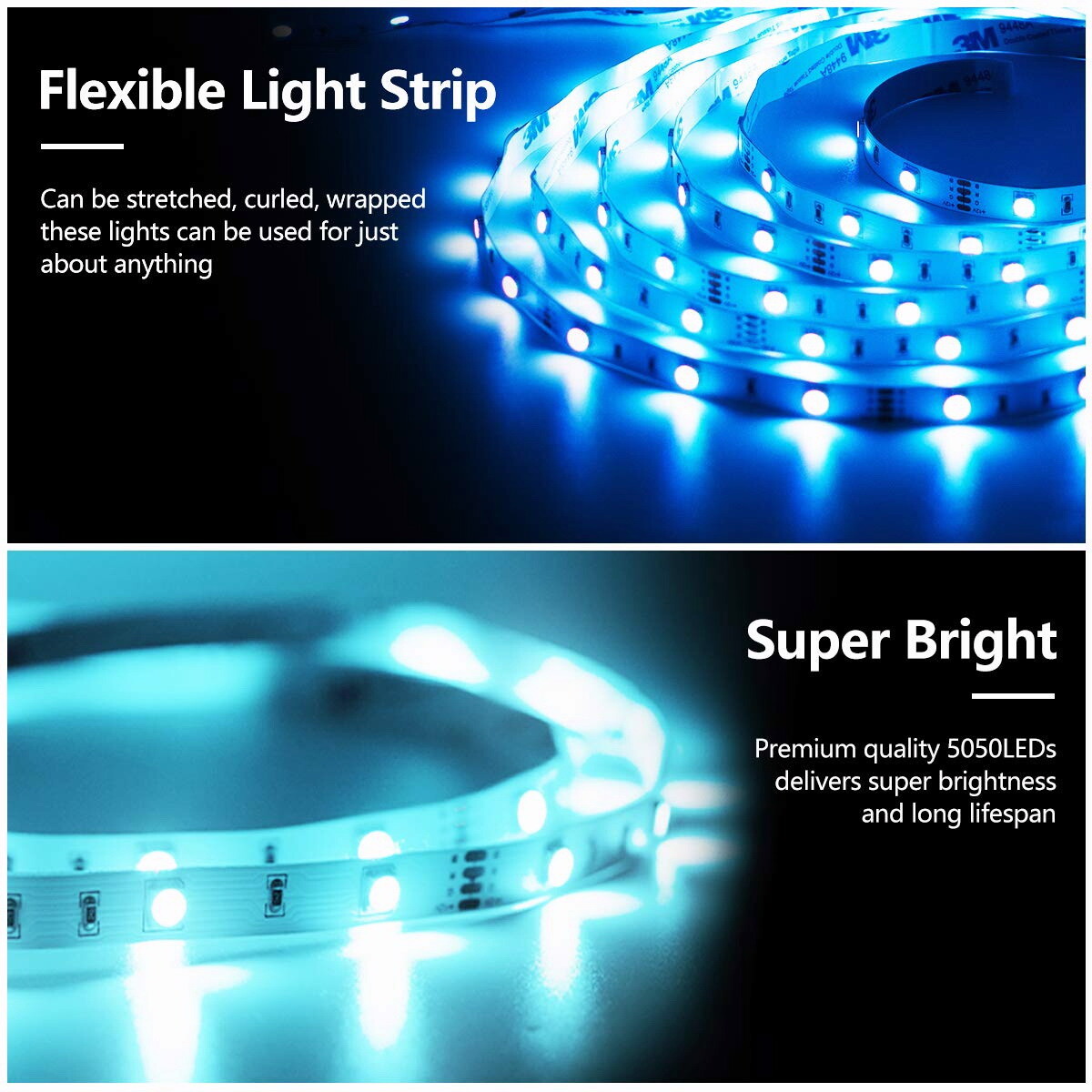 16ft-65ft 5050 RGB LED Strip Back Lights Tape Kit Bluetooth Remote APP Control