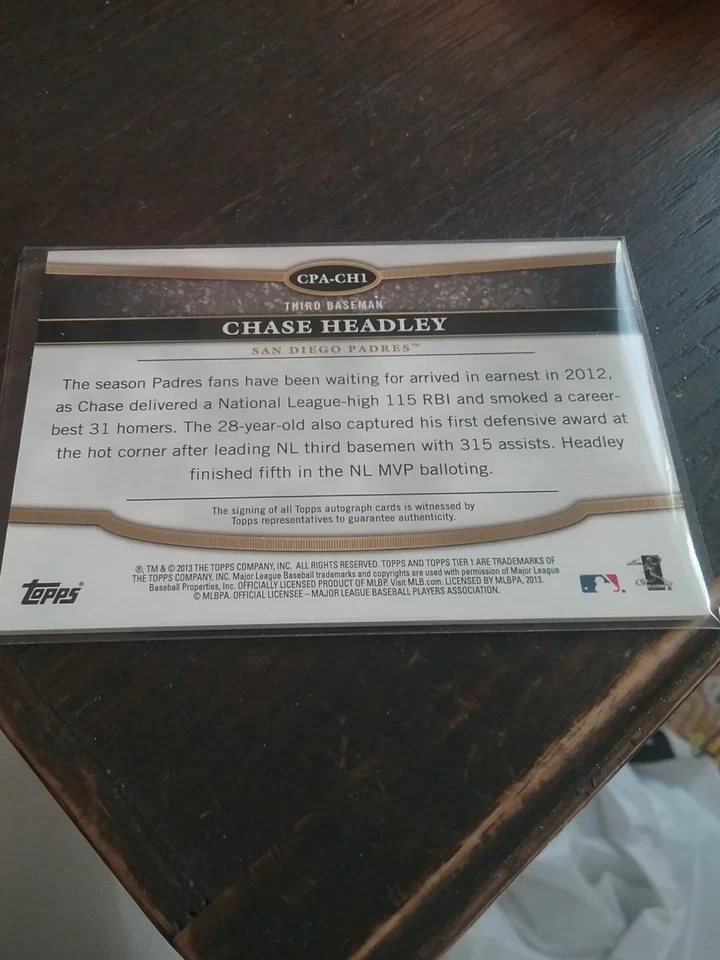 Chase Headley SP Auto 272 из 299 2013 Tier 1 без CPA CH 1 San Diego Padres - Изображение 2 из 2