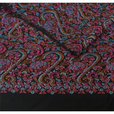 Sanskriti Sasnskriti Vintage Indian Woven Woolen Indian Shawl Scarf Stole Black