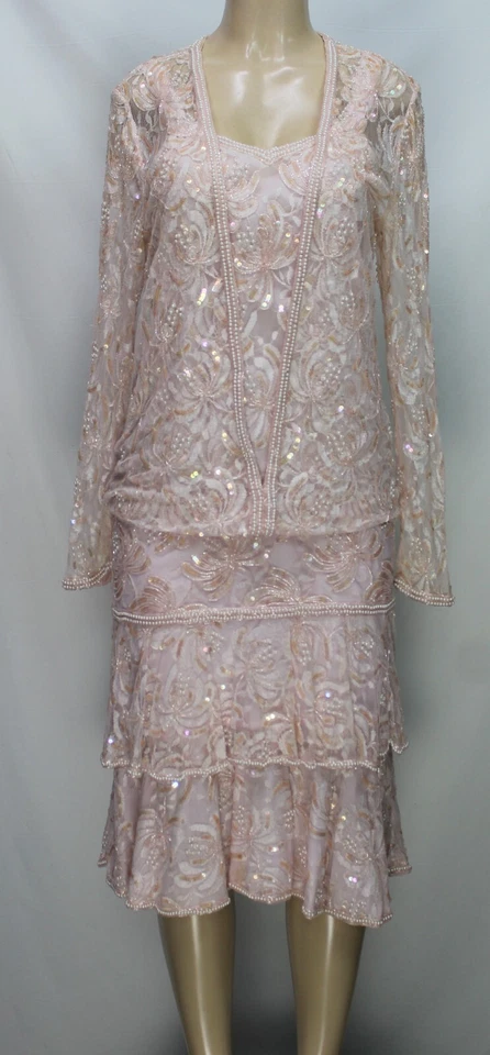 Vestido Floral Vintage Rosa Pálido Con Cuentas Lentejuelas Talla S Foto 2 de 4