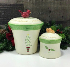 Snowy Treasures  Christmas Canisters    Set of 2  Large  Small  106415  