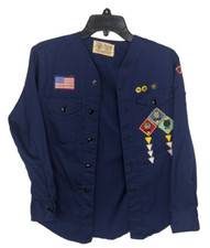 Vintage Boy Scouts of America BSA Youth Shirt Large Blue Cub With Patches