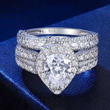 4CT Wedding Engagement Ring Set for Women Pear CZ 925 Sterling Silver Bridal Set