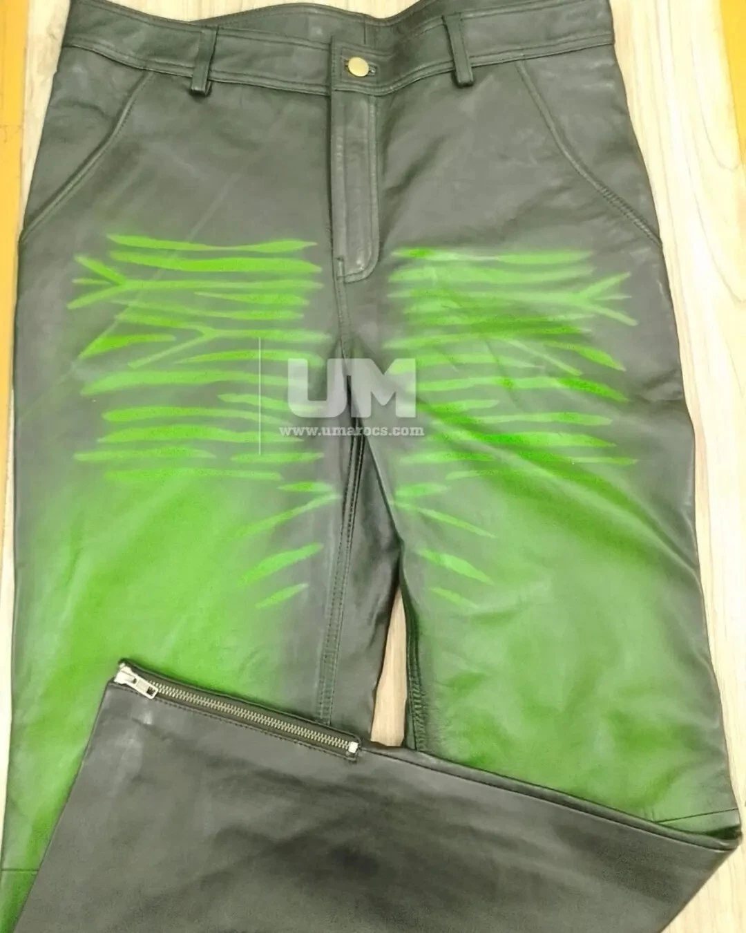 Men's Genuine Black Real Leather COWHIDE Casual Jeans Biker Leather Pants