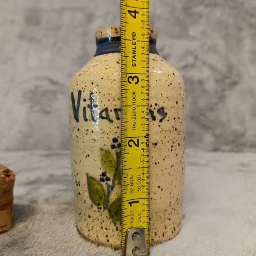 Studio Art Pottery Speckled Small Vitamin Jar Bottle Cork Artist Signed Unknown - Picture 9 of 11