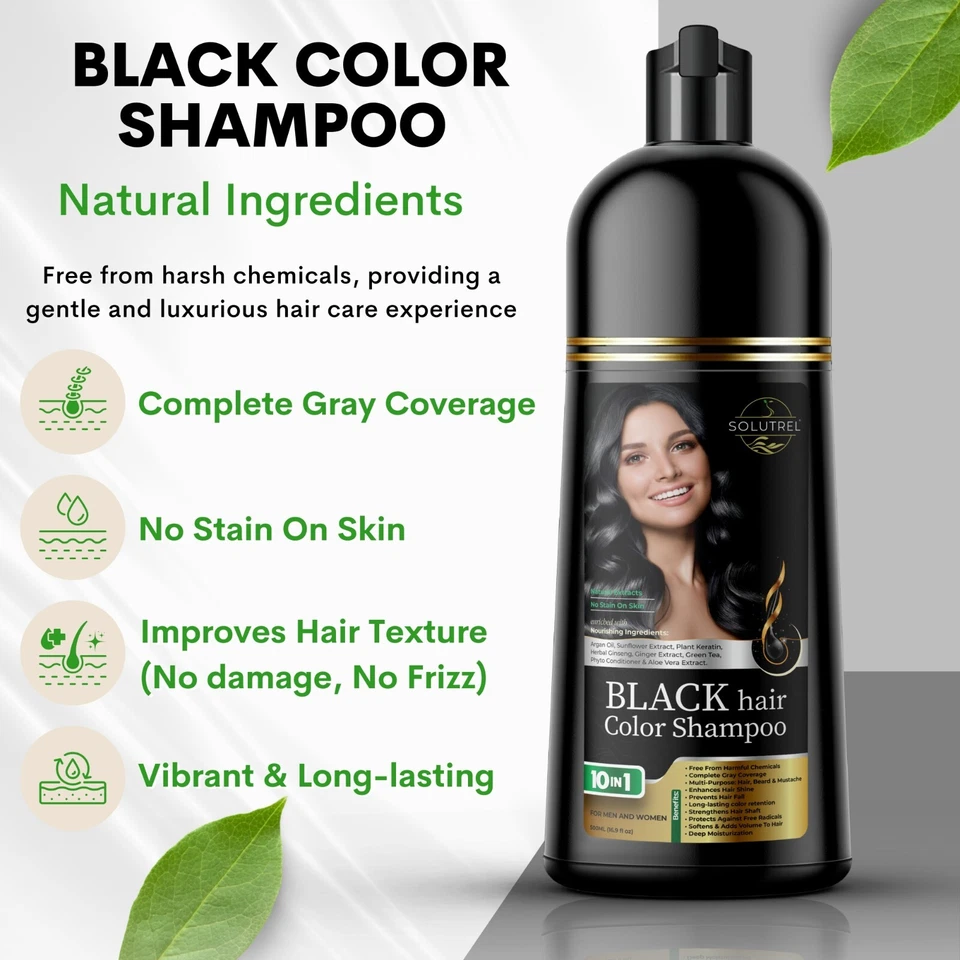 Champú tinte para cabello negro, cobertura 100 % gris, color de cabello orgánico, sin manchas en la piel Foto 2 de 4