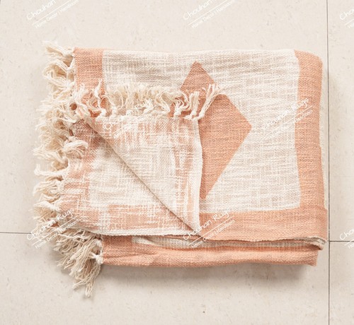 Hand Loom Hand Block Printed Bed Boho Cotton Throws Fringed Blanket Beach Throw - Picture 18 of 37