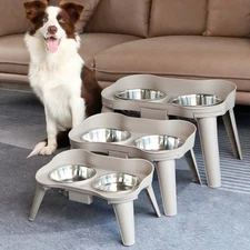 Pet Feeder Bowl Dual Elevated Raised Dog Puppy Stainless Steel Food Stand