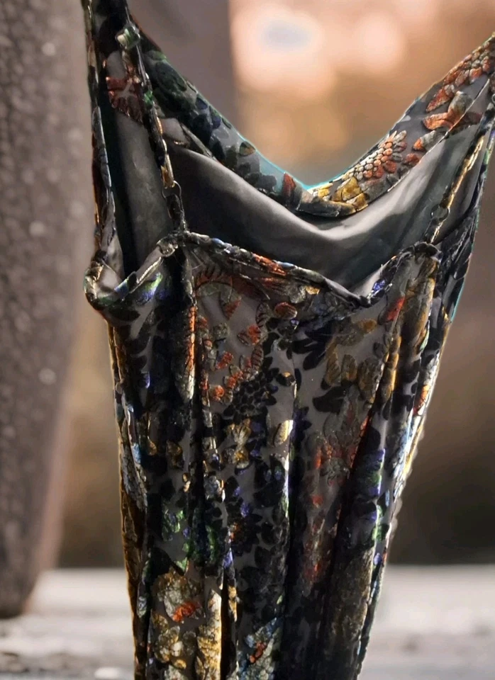 Vintage Newport News Velvet Burnout Evening Gown Grunge Goth Midi Dress Sz 8 - Image 2 of 4