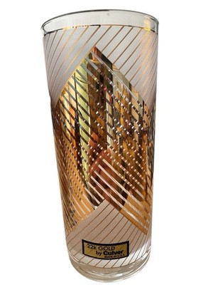 8 VTG MCM Culver 22k Gold Highball Glasses 60 s Chevron Glass Rare EUC
