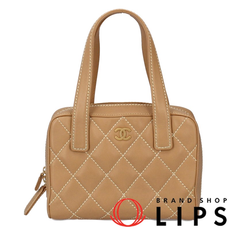 CHANEL Wild Stitch Calfskin Handbag A20665 Beige Ladies Bag Excellent Condition