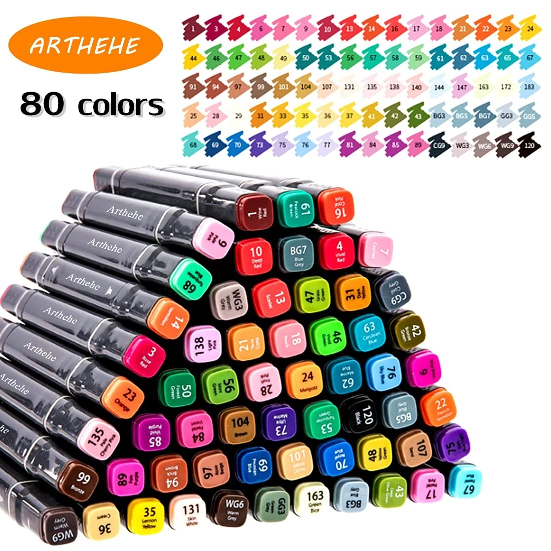 ARTHEHE 80 Colors Markers Pens Set, Permanent Art Marker Pens for Kids and