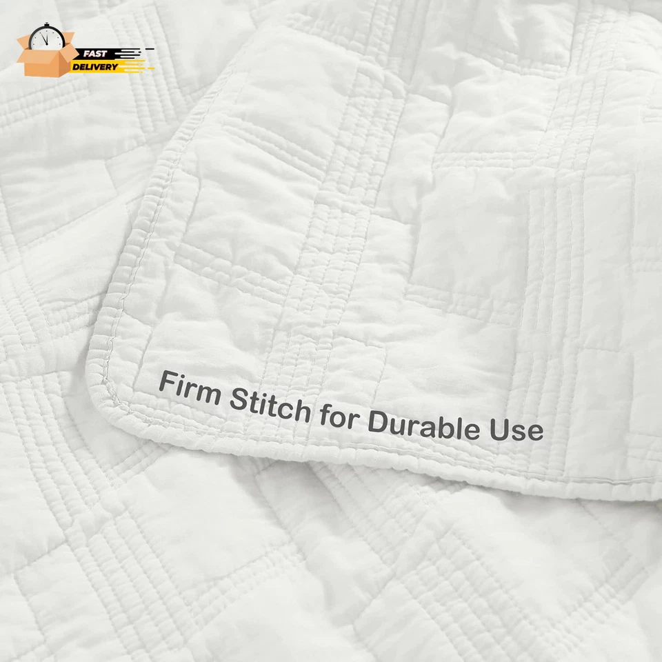 100% Cotton Quilt Set King Size, White Pre-Washed 3-Piece Bedspread Coverlet Se - Image 3 of 4