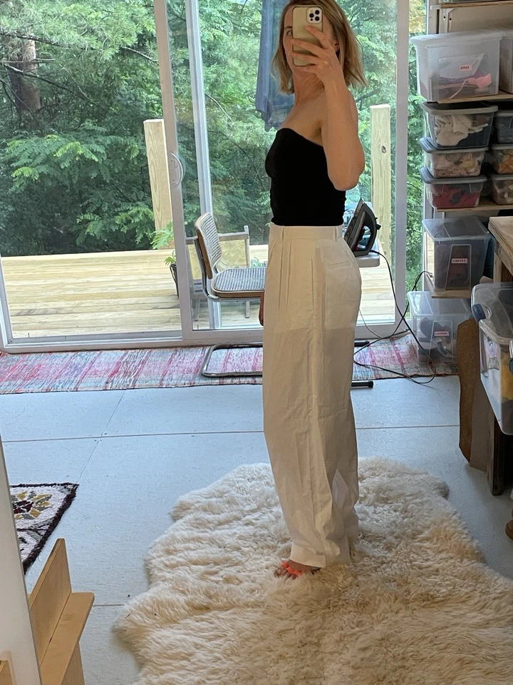 Pantalones para mujer The Row blancos bufus plisados pierna recta algodón talla 8 Foto 2 de 4