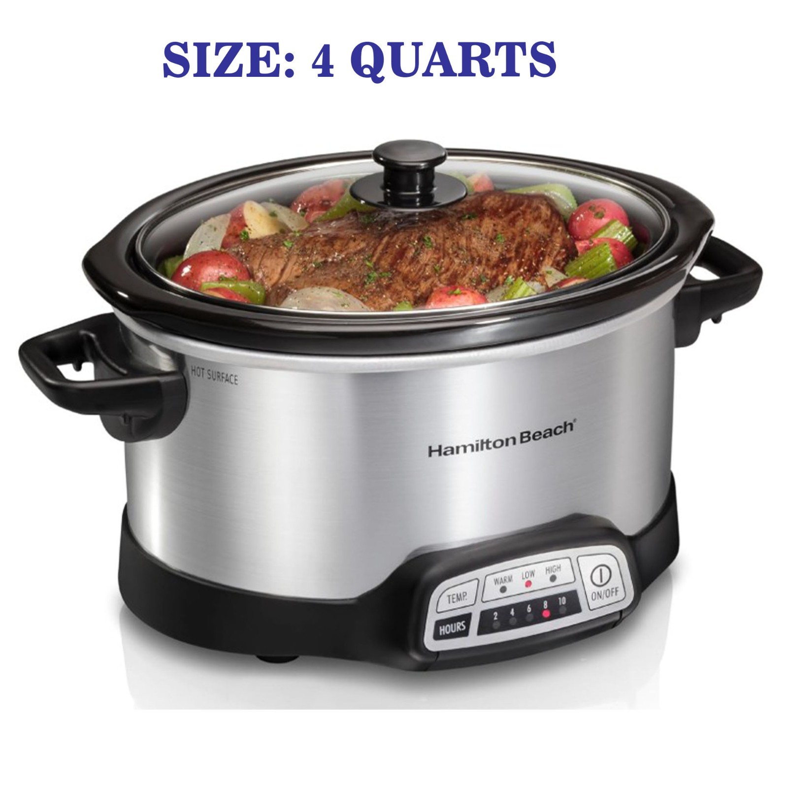 Hamilton Beach 4 Qt Programmable Slow Cooker 5 Times Dishwasher Safe Silver, New