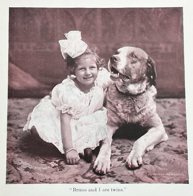 Girl & Retriever Dog Bookplate Photo PRINT Page Antique Vintage Children Pet 7''