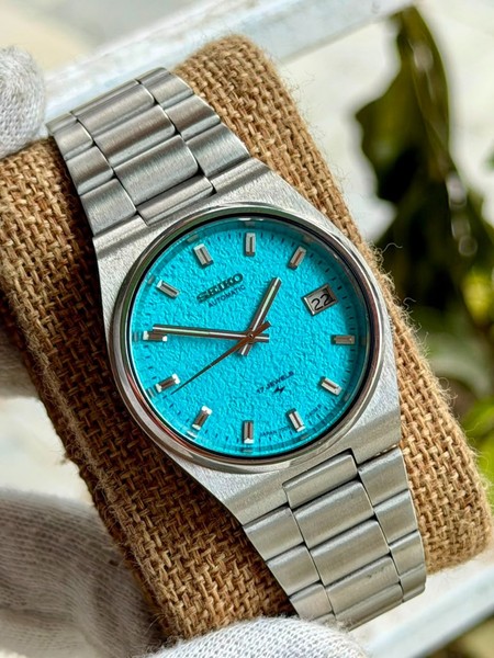 Raro Seiko 5 Esfera Textura Azul Tiffany Cal 7009 17 Joyas Reloj de Pulsera Hombre Japón 2