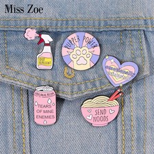 Tears of Enemies Enamel Pins Custom Cans Juice Ramen Pun Send Noods Brooches Lap