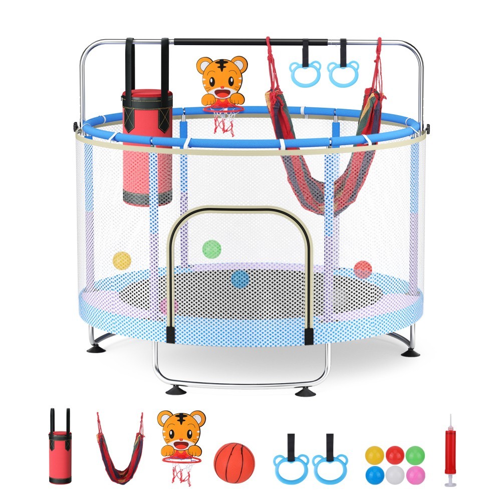Kinder Trampolin 150cm verstellbares mit Basketballkorb Sicherheitsnetz Sandsack