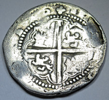 1500's Shipwreck Philip II Spanish Bolivia 2 Reales Genuine Colonial Cob 2R Coin