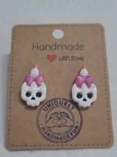 Halloween Skull Handmade Fun Stud Earrings Made In USA