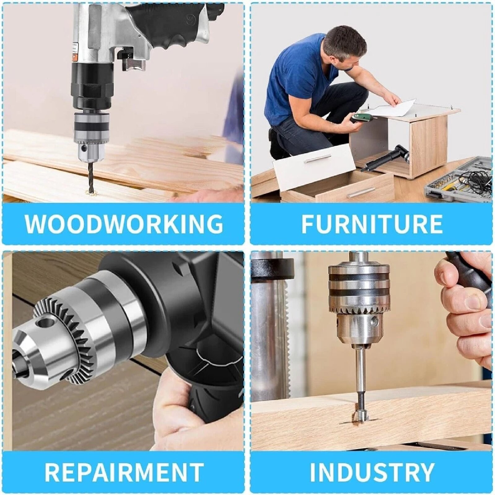 90 Degree Right Angle Drill Attachment 3/8-inch Chuck 8mm Hex Shank Cordless