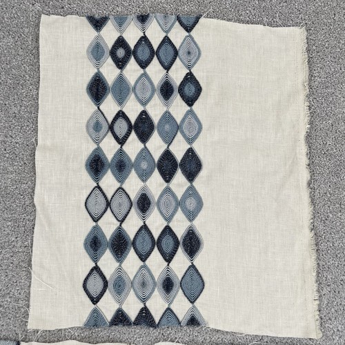 Cowtan and Tout Embroidered Linen Fabric Bandera Stripe Blue Crafts Quilt Piece - Picture 4 of 11