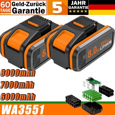 Für Worx 20V MAX 8000mAh 7Ah 6Ah Akku WA3551.1, WA3572, WA3553 WX176 Batterie DE