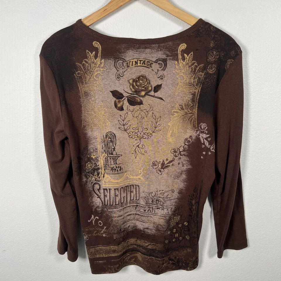 Camiseta De Colección Y2K Manga Larga Para Mujer L Marrón Indie Grunge Algodón Gráfico EE. UU. Foto 4 de 4