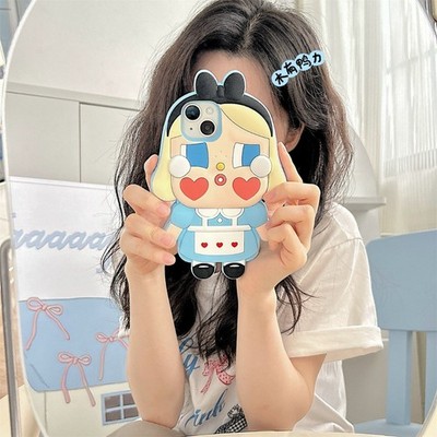 Cute 3D Blue Girl Character Phone Case for iPhone 12 15 17 Pro Max Shockproof