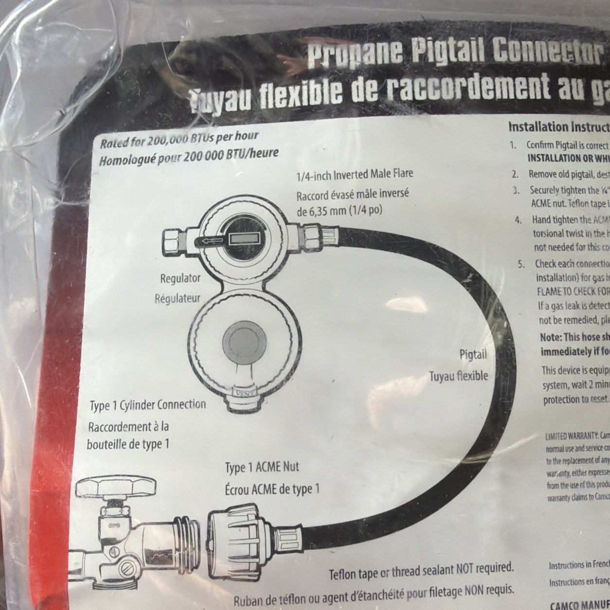 Camco Olympian Pigtail Propane Hose Connector, RV or Trailer, 12", 30.5 cm